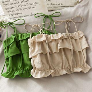 Layered Ribbon-strap Crop Top