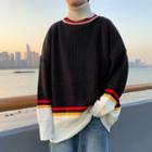 Turtleneck Long-sleeve Color-block Knit Sweater