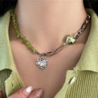 Heart Pendant Faux Crystal Necklace Green - One Size