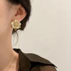 Flower Rhinestone Faux Pearl Earring 1 Pair - White & Yellowish Green - One Size