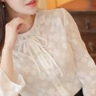 Faux-pearl Button Patterned Sheer Blouse