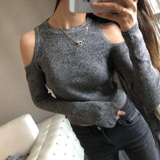 Cold-shoulder Ribbed Cropped Knit Top