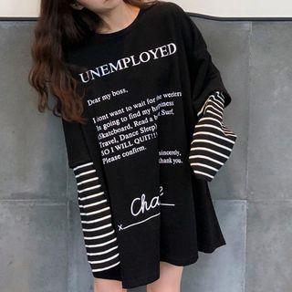 Mock Two-piece Lettering Striped Panel Mini T-shirt Dress