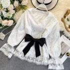 Flared-cuff Tie-waist Lac Blouse
