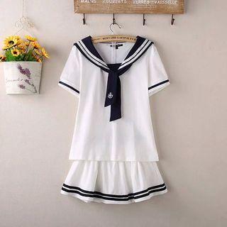 Set: Short-sleeve Marine Top + Skirt