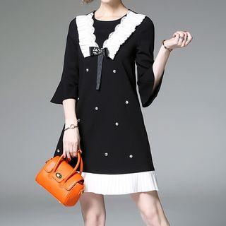 Rhinestone 3/4-sleeve Shift Dress