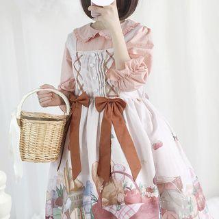 Printed Sleeveless A-line Dress / Peter-pan-collar 3/4-sleeve A-line Dress