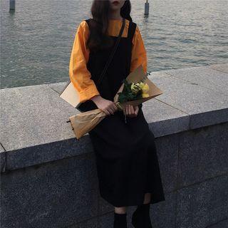Long-sleeve Plain T-shirt / Midi Pinafore Dress