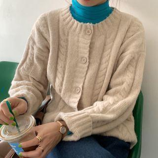 Long-sleeve Plain Cable Knit Cropped Cardigan