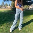 High-waist Fluffy-trim Straight-fit Jeans