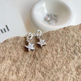 Rhinestone Star Drop Earring E369 - 1 Pair - Silver - One Size