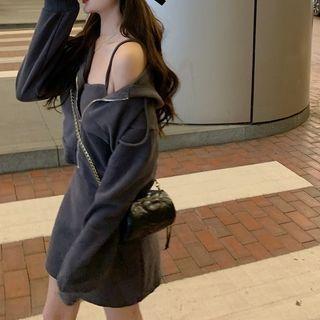 Set: Spaghetti Strap Mini Dress + Zip Hoodie