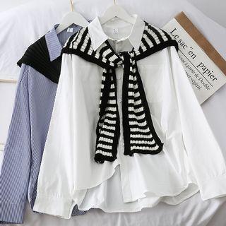 Set: Loose-fit Shirt + Knit Shawl