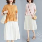 Set: Short-sleeve Peplum Blouse + A-line Skirt
