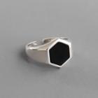925 Sterling Silver Hexagon Open Ring Silver - Number 15