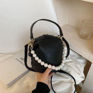 Croc Grain Faux Pearl Bucket Bag