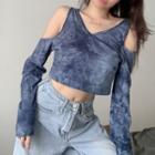 Long-sleeve Cold Shoulder Tie Dye T-shirt