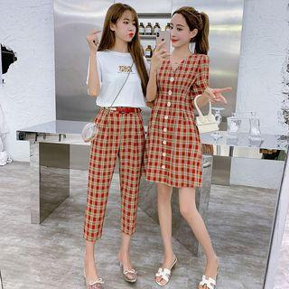 Plaid Cropped Pants / Short-sleeve Dress
