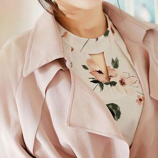 Tab-sleeve Open-front Trench Coat With Sash
