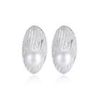 Sterling Silver Fashion Simple Leaf White Freshwater Pearl Stud Earrings Silver - One Size