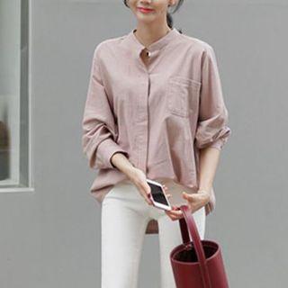 Long-sleeved Loose-fit Cotton Plain Blouse