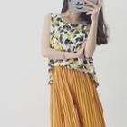 Set: Printed Tank Top + Pleated Pants Yellow - One Size