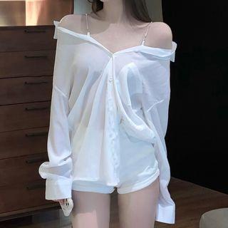 Long-sleeve Chained Top White - One Size