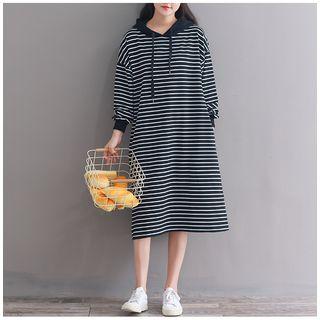 Hood Midi Pullover Dress As Shown In Figure - One Size