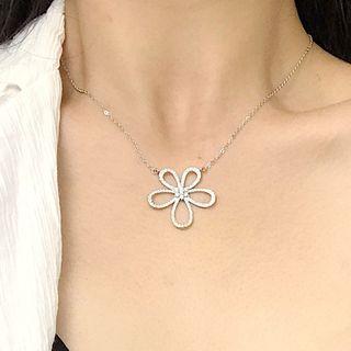 Rhinestone Flower Necklace L273 - Silver - One Size