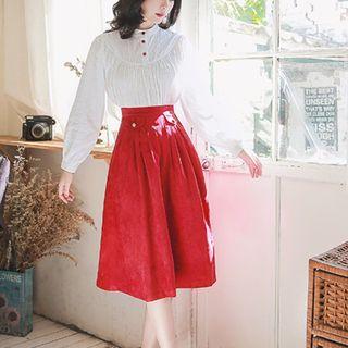 Set: Puff Sleeve Blouse + Midi A-line Skirt