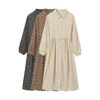 Long-sleeve Floral Shirt A-line Dress