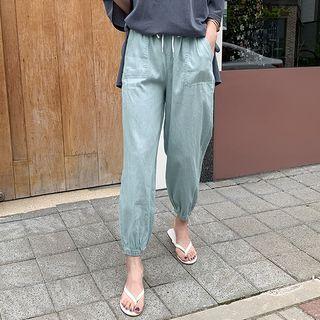 Baggy-fit Denim Jogger Pants Light Blue - One Size