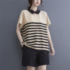 Short-sleeve Striped Collar T-shirt / Wide-leg Shorts