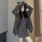 Set: Long-sleeve Mini T-shirt Dress + Hooded Zip Jacket