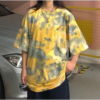 Tie-dye Elbow-sleeve T-shirt As Shown In Figure - One Size