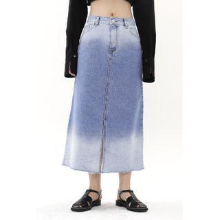 Washed Long Denim Skirt