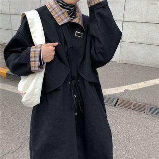 Plaid Panel Drawstring-waist Coat