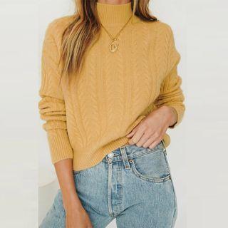Mock-neck Knit Top Yellow - One Size