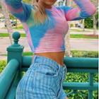 Long-sleeve Tie-dyed Print Cropped T-shirt