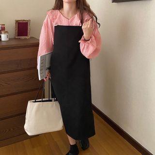 Ruffle Blouse / Midi Pinafore Dress