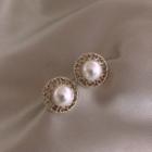Retro Faux Pearl Earring 1 Pair - White Faux Pearl - Gold - One Size