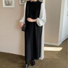 Plus Size Contrast-sleeve Mock-neck Maxi Dress