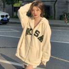 Letter Embroidered Hooded Zip Jacket Off-white - One Size