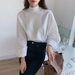 Knit Panel Mock-neck Blouse