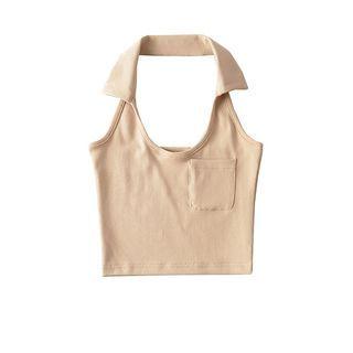 Collar Halter Crop Tank Top