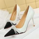 Two-tone Beaded Stiletto-heel Pumps