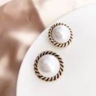 Faux Pearl Earring Wer088 - 1 Pair - Gold & White - One Size