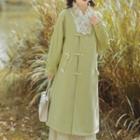 Embroidered Frill Trim Frog-buttoned Long Coat