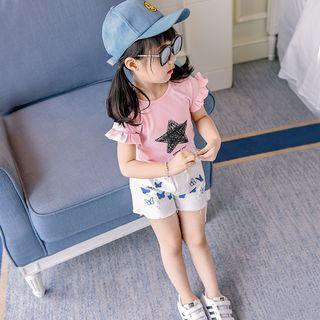 Short-sleeve Floral Print Crewneck Plain T-shirt
