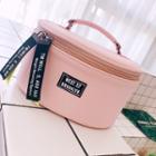 Lettering Strap Faux Leather Makeup Bag